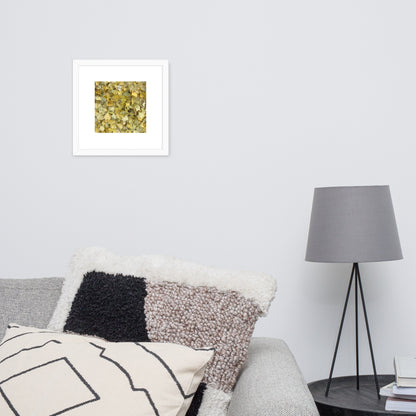 Minimalist art framed matte paper poster in white frame featuring the 'Ginkgo Fallen Leaves' photo art. / フレーム付きマットペーパーポスター（ホワイトフレーム）：「イチョウの落ち葉」のフォトアートを配したミニマリストデザイン。