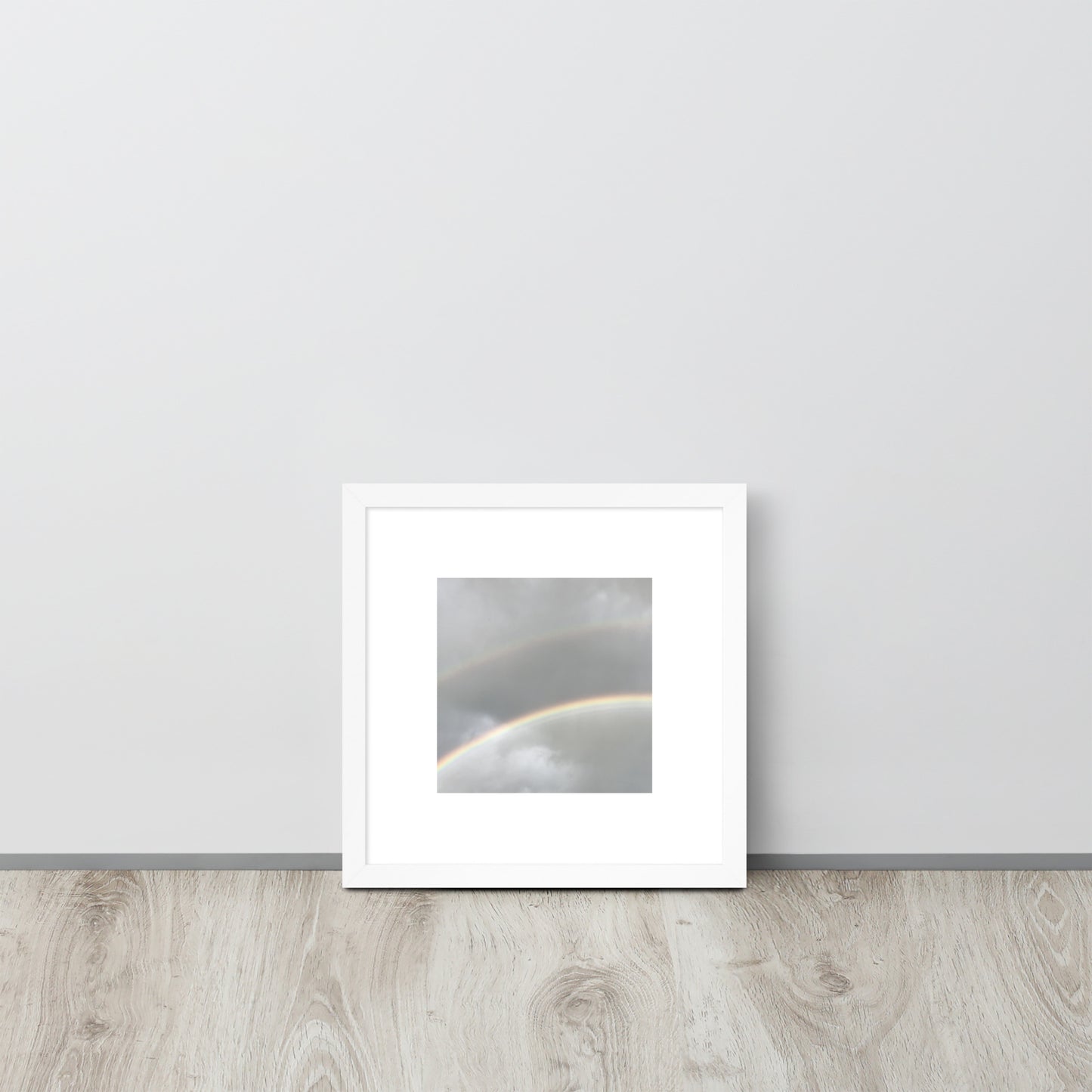 Minimalist art framed matte paper poster in white frame featuring the 'Double Rainbow' photo art. / フレーム付きマットペーパーポスター（ホワイトフレーム）：「ダブルレインボー」のフォトアートを配したミニマリストデザイン。
