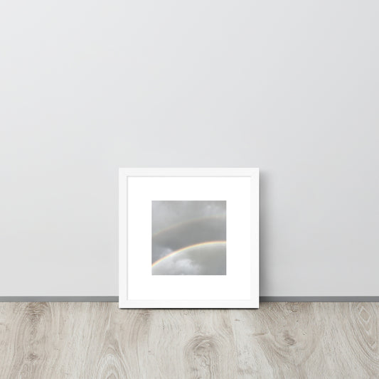 Minimalist art framed matte paper poster in white frame featuring the 'Double Rainbow' photo art. / フレーム付きマットペーパーポスター（ホワイトフレーム）：「ダブルレインボー」のフォトアートを配したミニマリストデザイン。