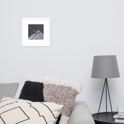 Minimalist art framed matte paper poster in white frame featuring the 'Ocean Pier (B&W)' photo art. / フレーム付きマットペーパーポスター（ホワイトフレーム）：「海の桟橋 (モノクロ)」のフォトアートを配したミニマリストデザイン。