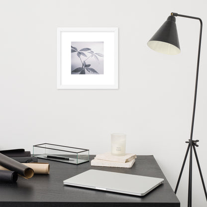 Minimalist art framed matte paper poster in white frame featuring the 'Botanical (B&W)' photo art. / フレーム付きマットペーパーポスター（ホワイトフレーム）：「ボタニカル (モノクロ)」のフォトアートを配したミニマリストデザイン。