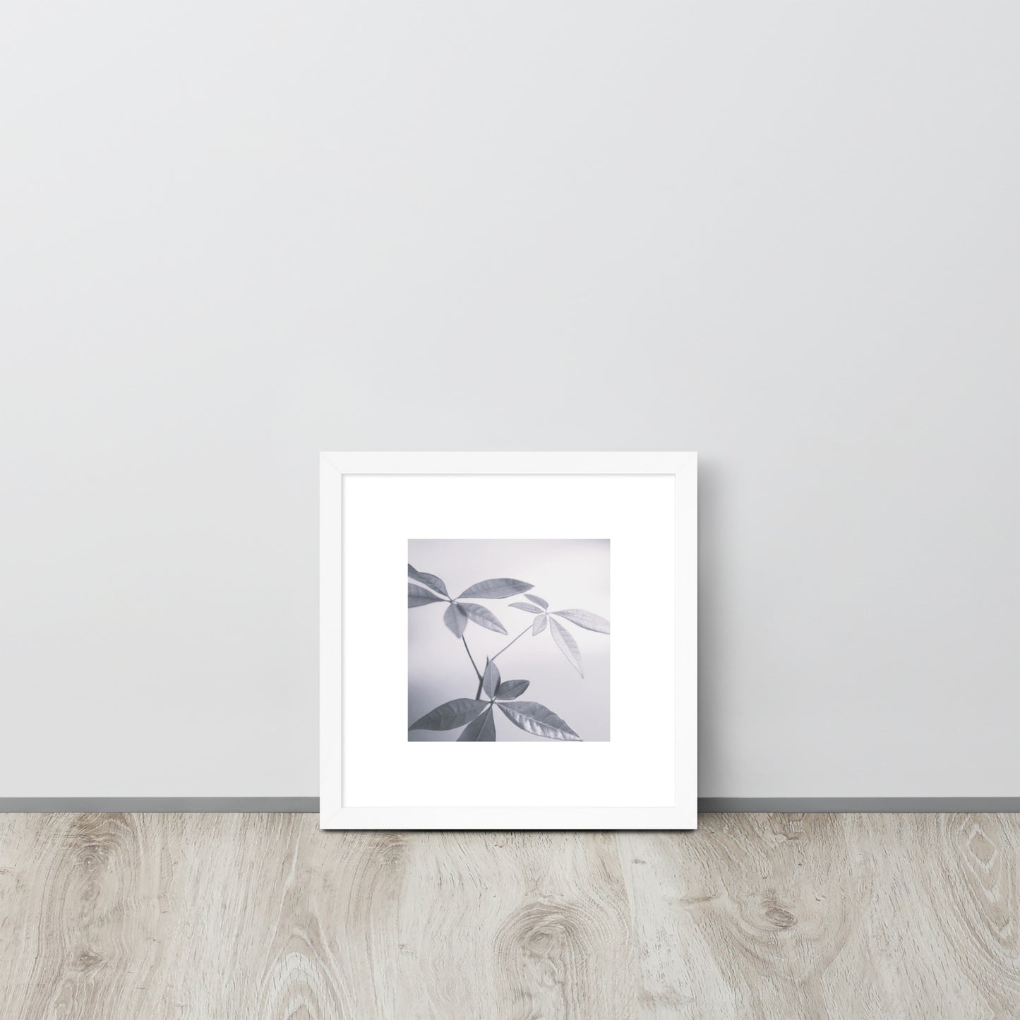 Minimalist art framed matte paper poster in white frame featuring the 'Botanical (B&W)' photo art. / フレーム付きマットペーパーポスター（ホワイトフレーム）：「ボタニカル (モノクロ)」のフォトアートを配したミニマリストデザイン。