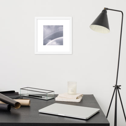 Double Rainbow Botanical B&W Art – Framed Matte Paper Poster, White Frame, Front View