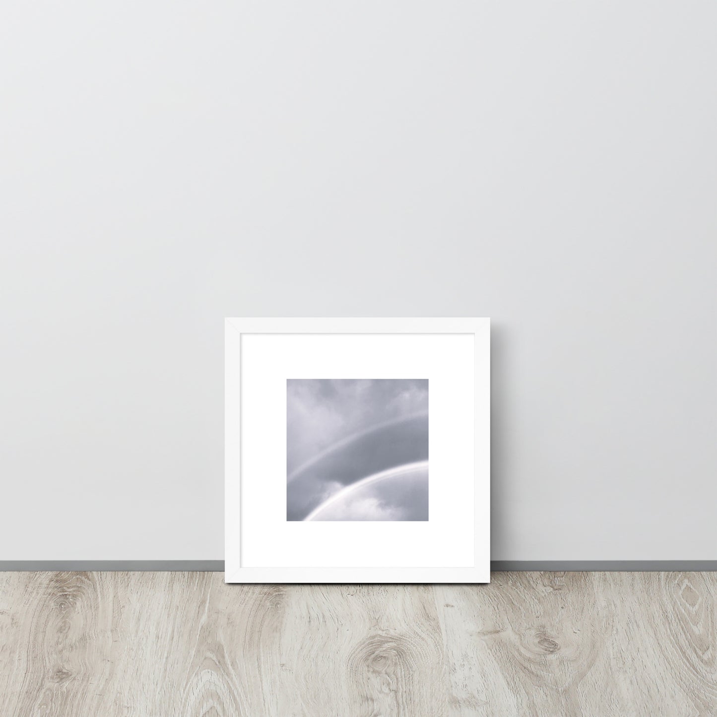 Double Rainbow Botanical B&W Art – Framed Matte Paper Poster, White Frame, Front View