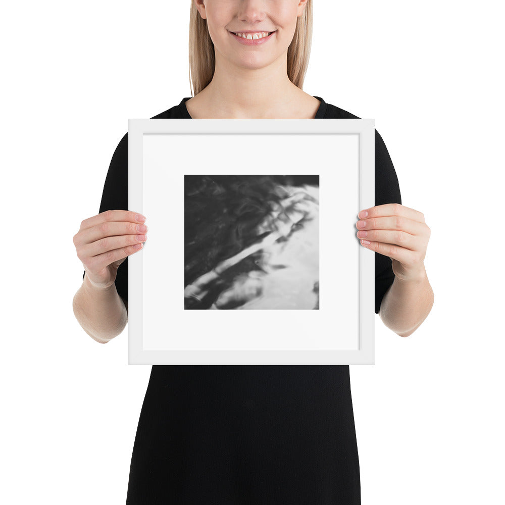 River Surface Botanical B&W Art – Framed Matte Paper Poster, White Frame, Front View
