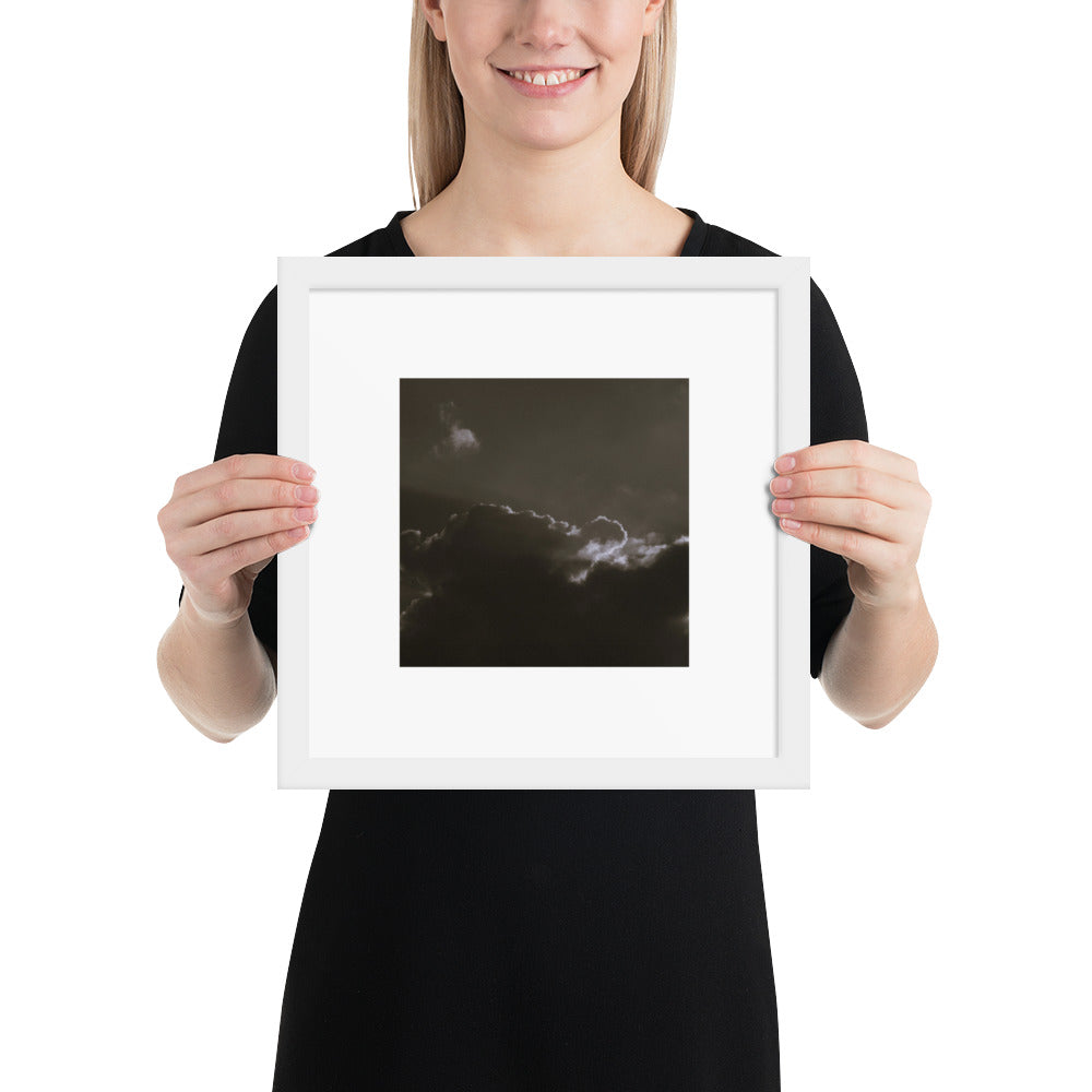 Light Rays through Clouds (B&W) - Framed Matte Paper Poster, White, Front View