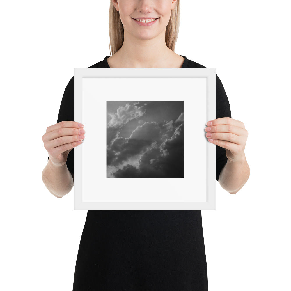 Light Rays through Clouds (B&W) - Framed Matte Paper Poster White