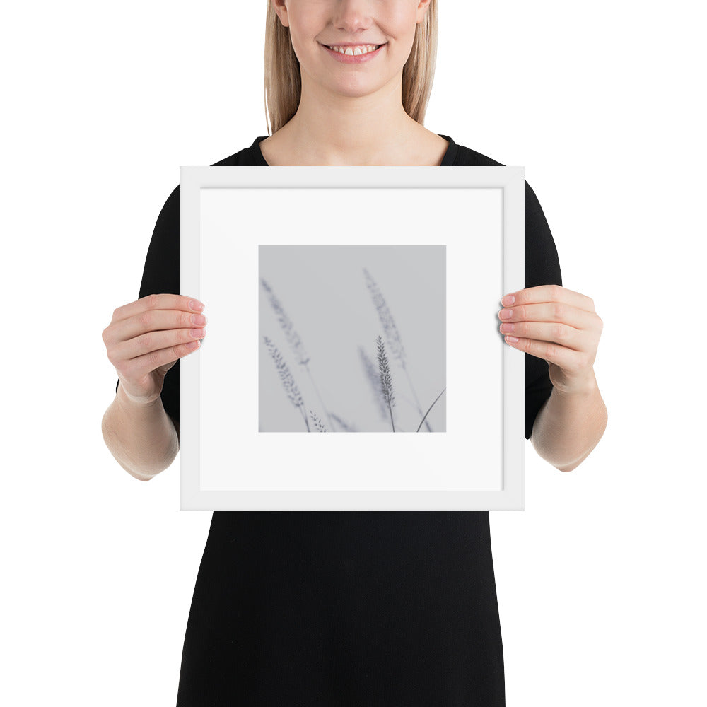 Minimalist mode style framed matte paper poster with a 'Foxtail Grass' print and a white frame / モードストリート系フレーム付きポスター（ホワイトフレーム）、「Foxtail Grass（エノコログサ）」のプリント（壁掛けアート）