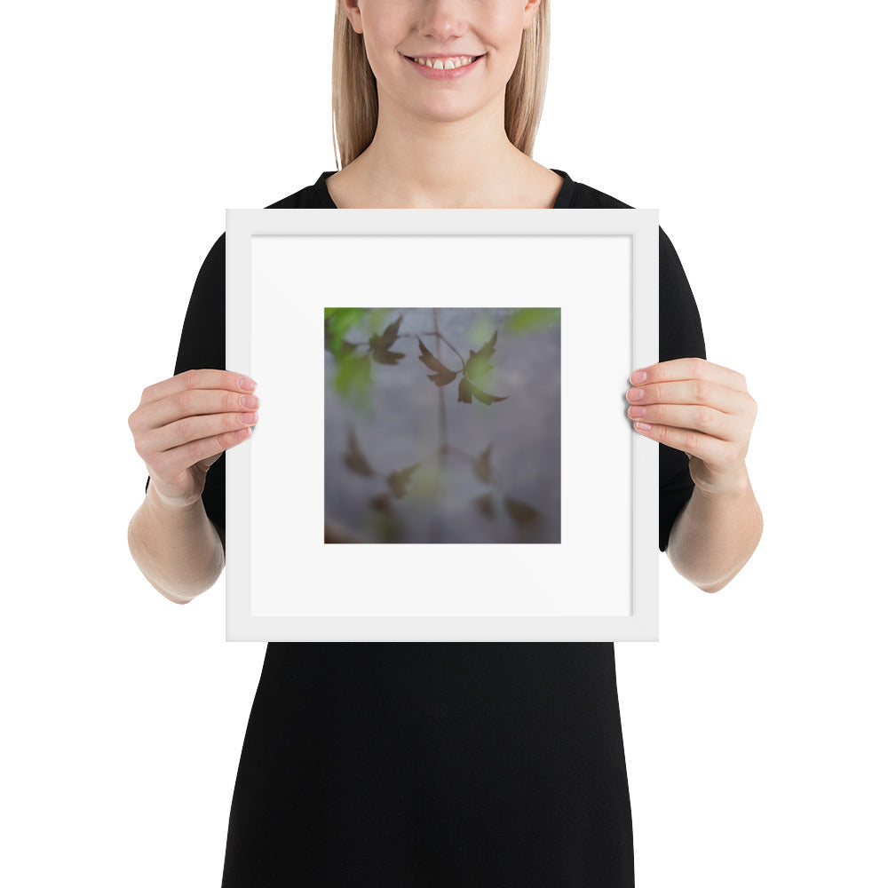Minimalist mode style framed matte paper poster with a 'Water Surface & Leaves' art print and white frame / モードストリート系フレーム付きマット紙ポスター、「水面と葉」のアートプリント（ホワイトフレーム）