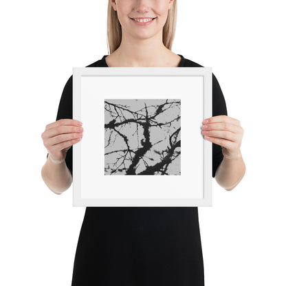 Minimalist mode style framed matte paper poster with a 'Bare Tree' black and white photo print and white frame / モードストリート系フレーム付きマット紙ポスター、「Bare Tree（枯れ木）」のモノクロ写真プリント（ホワイトフレーム）