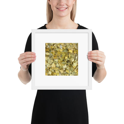 Minimalist art framed matte paper poster in white frame featuring the 'Ginkgo Fallen Leaves' photo art. / フレーム付きマットペーパーポスター（ホワイトフレーム）：「イチョウの落ち葉」のフォトアートを配したミニマリストデザイン。