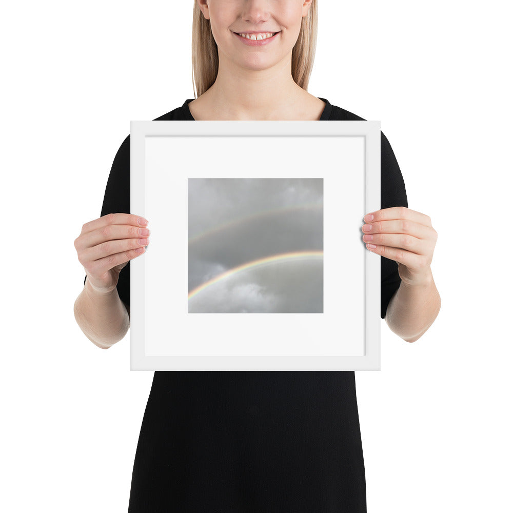 Minimalist art framed matte paper poster in white frame featuring the 'Double Rainbow' photo art. / フレーム付きマットペーパーポスター（ホワイトフレーム）：「ダブルレインボー」のフォトアートを配したミニマリストデザイン。