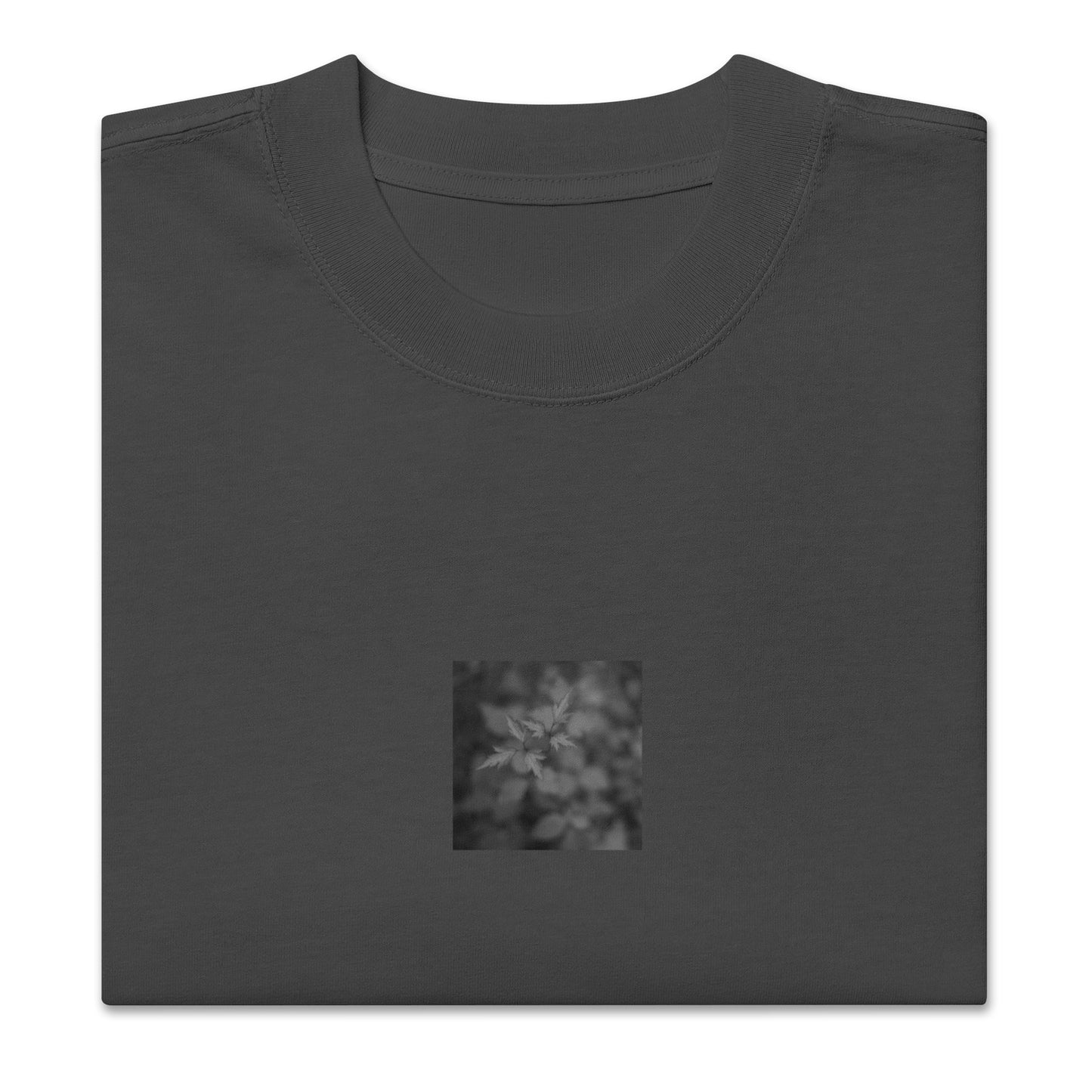 Oversized Faded T-Shirt in Faded Black – Botanical Plant B&W Art, Relaxed Fit
