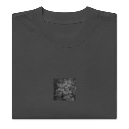 Oversized Faded T-Shirt in Faded Black – Botanical Plant B&W Art, Relaxed Fit
