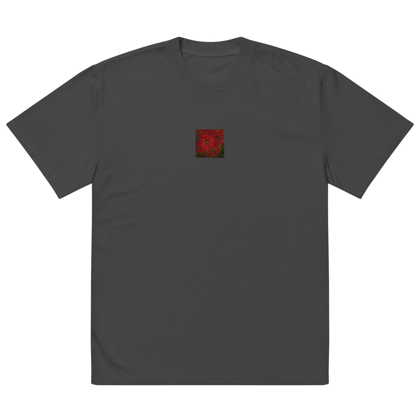 Red Spider Lily Botanical Art – Oversized Faded T-Shirt, Faded Black, Front View