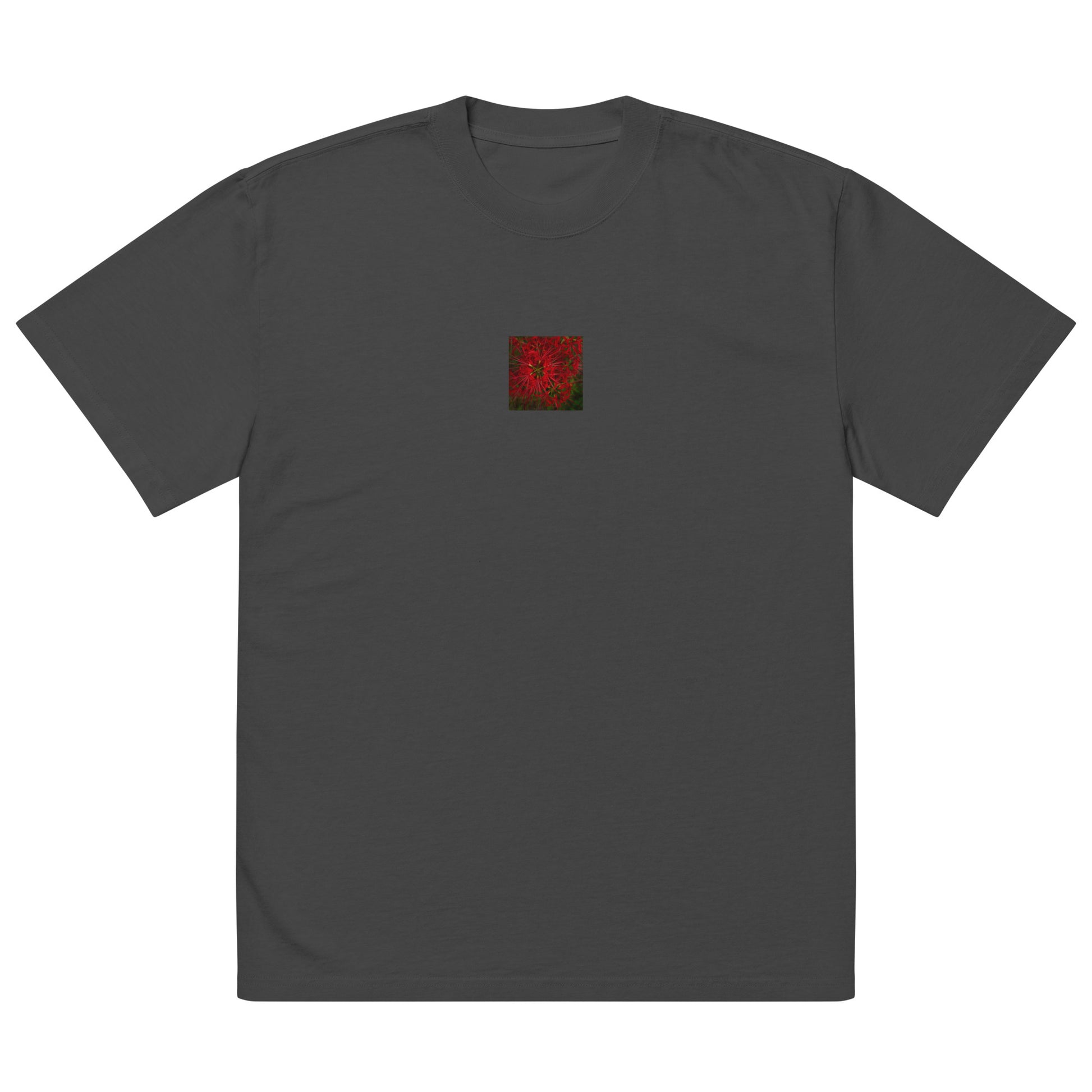 Red Spider Lily Botanical Art – Oversized Faded T-Shirt, Faded Black, Front View