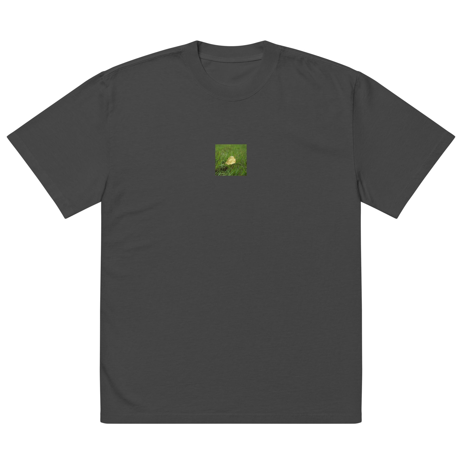 Yellow Fallen Leaf Botanical Art – Oversized Faded T-Shirt, Faded Black, Front View