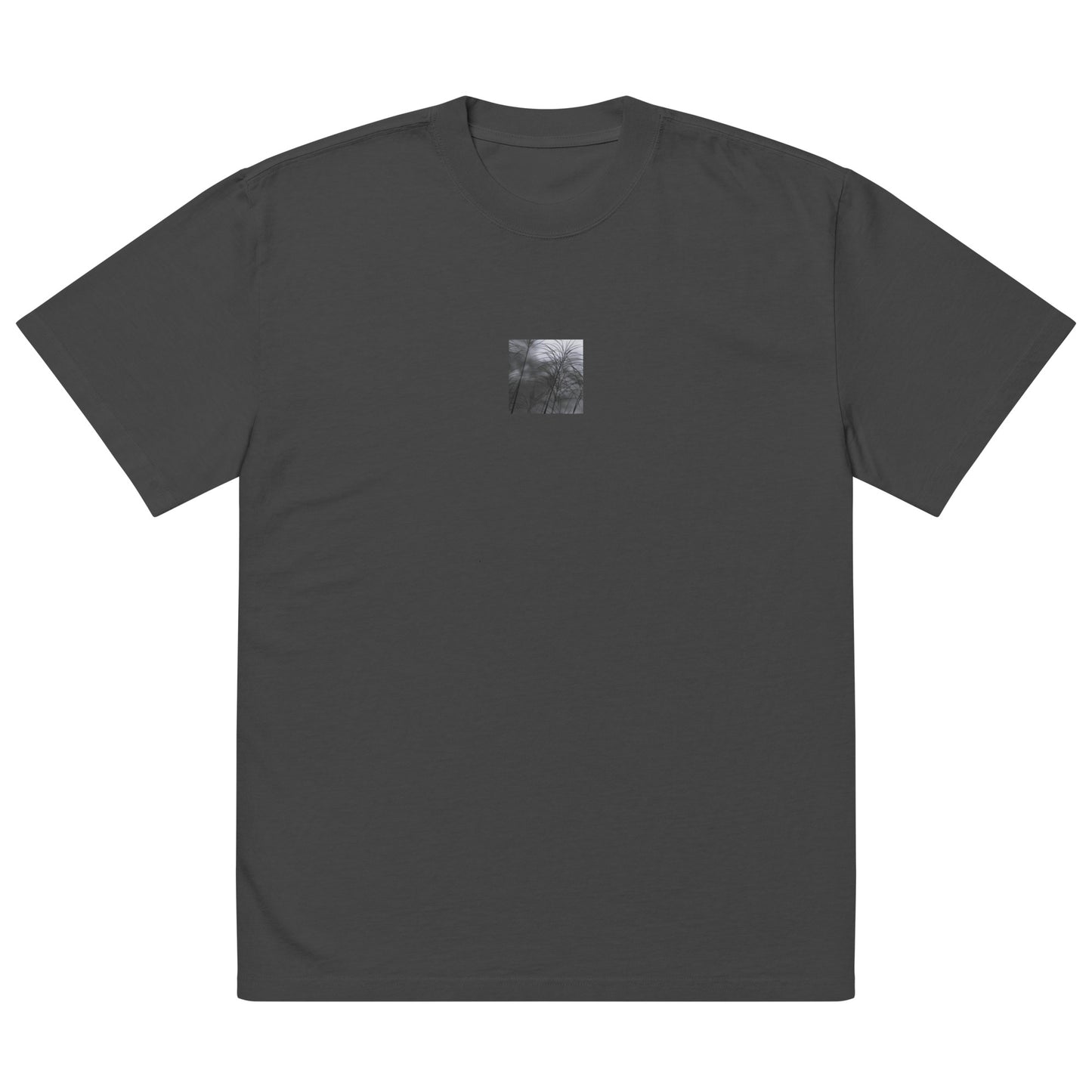 Silver Grass Cluster Botanical B&W Art – Oversized Faded T-Shirt, Faded Black, Front View