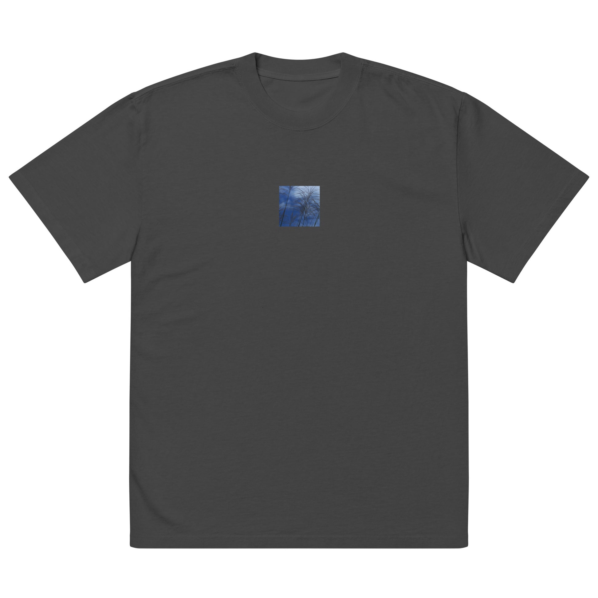 Silver Grass Cluster Botanical Art – Oversized Faded T-Shirt, Faded Black, Front View