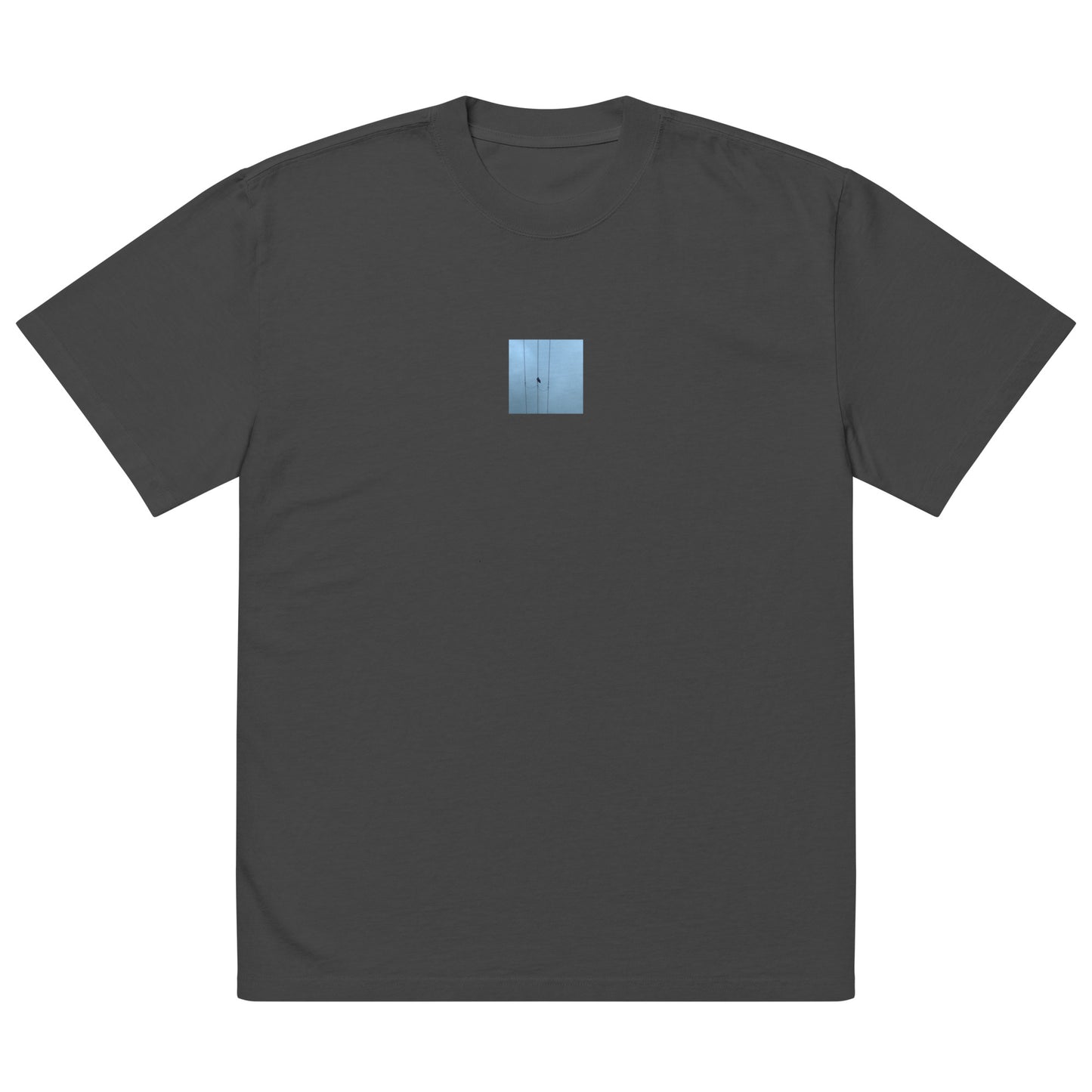 Crow and Power Lines Art – Oversized Faded T-Shirt, Faded Black, Front View