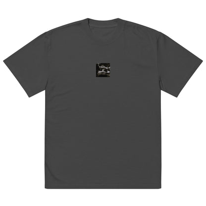 Plant on a Rock (B&W) Art – Oversized Faded T-Shirt, Faded Black, Front View