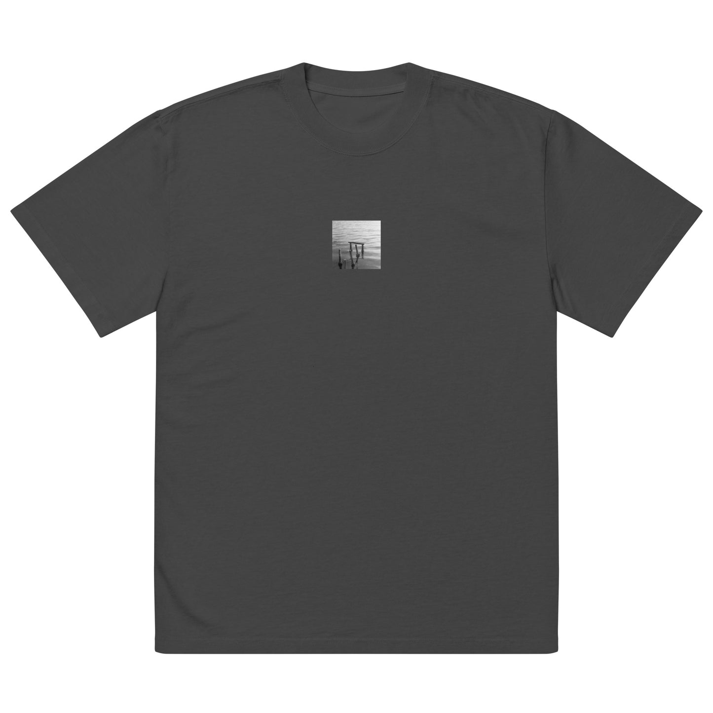 Decayed Pier (B&W) - Oversized Faded T-Shirt, Faded Black, Front View