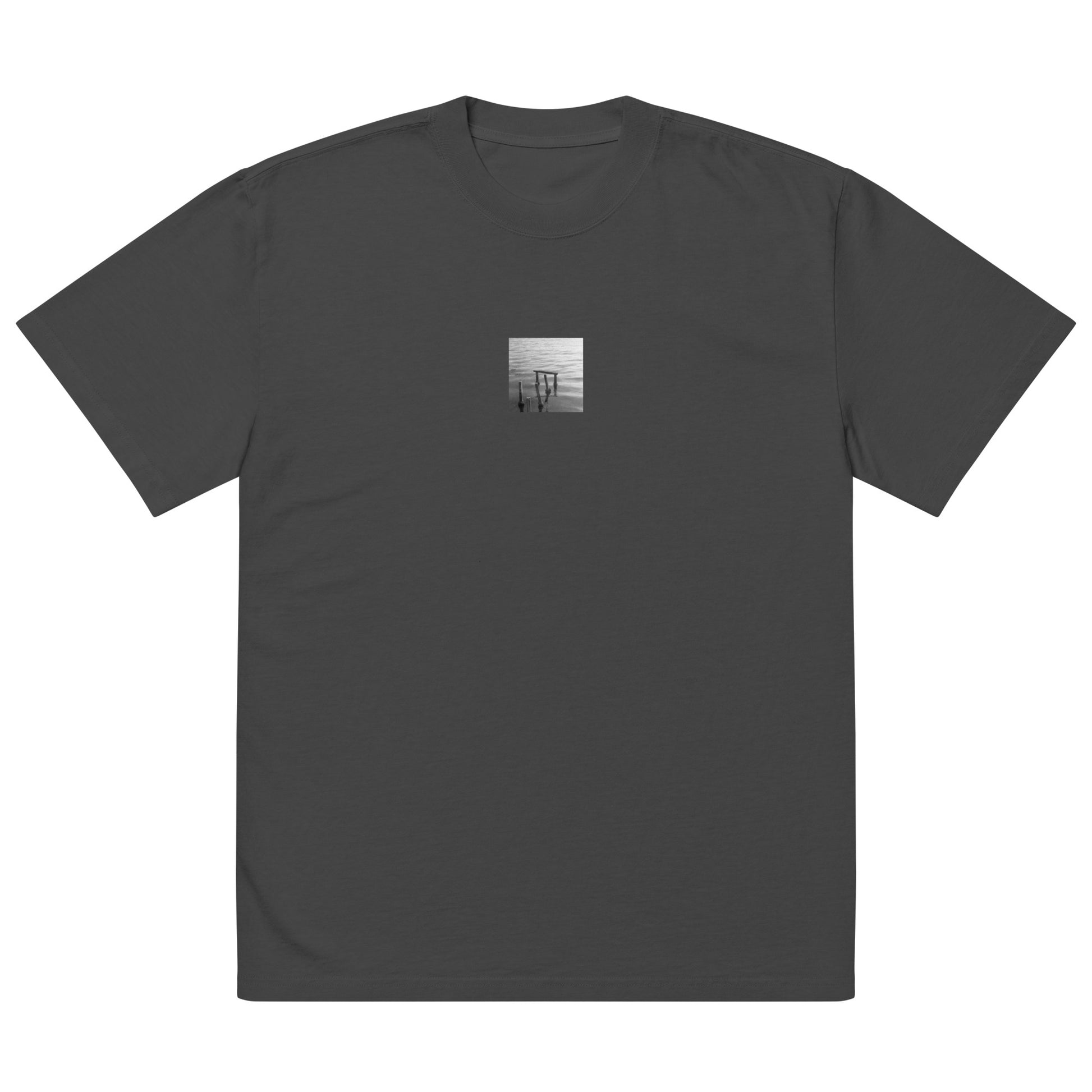 Decayed Pier (B&W) - Oversized Faded T-Shirt, Faded Black, Front View
