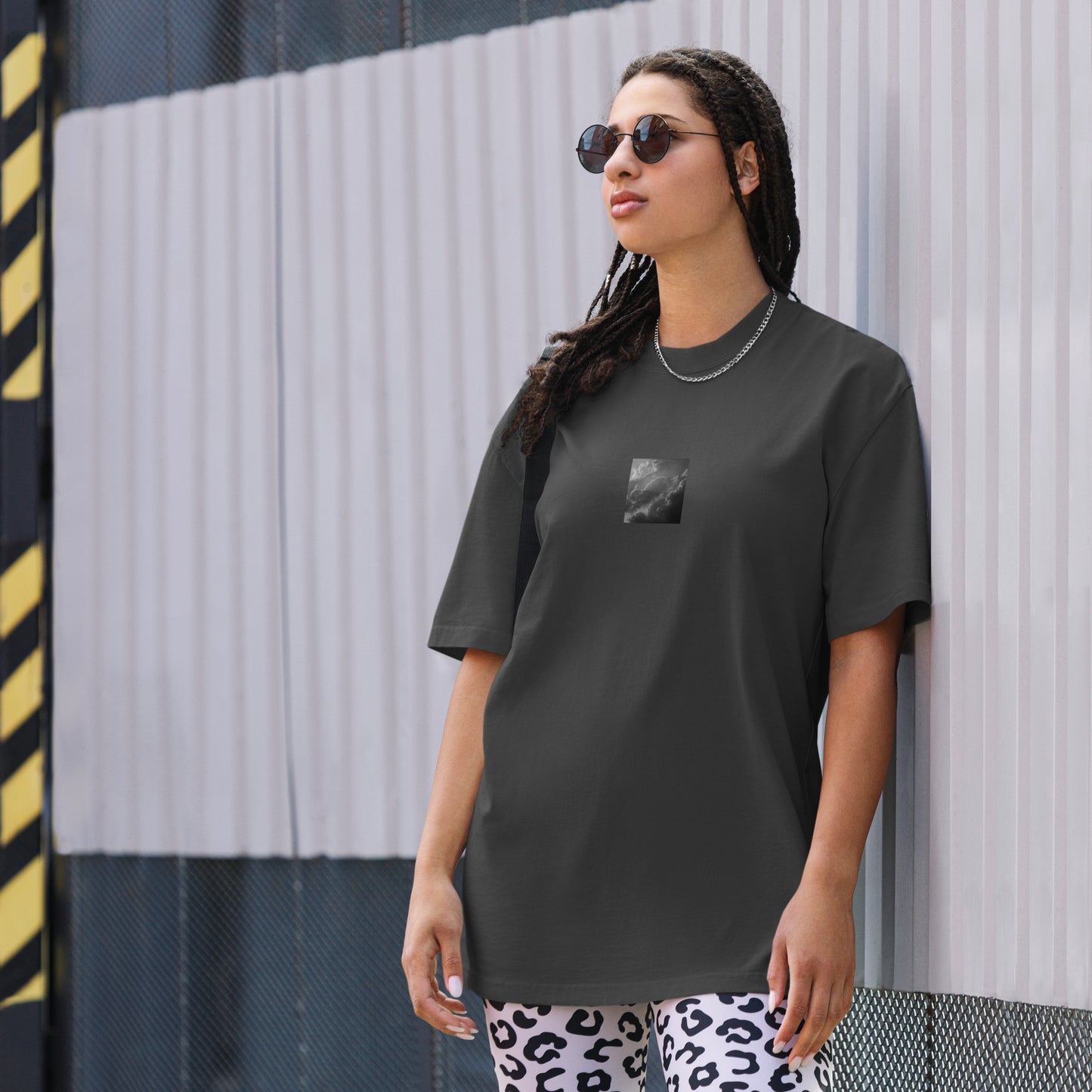Light Rays through Clouds (B&W) - Oversized Faded T-Shirt Faded Black