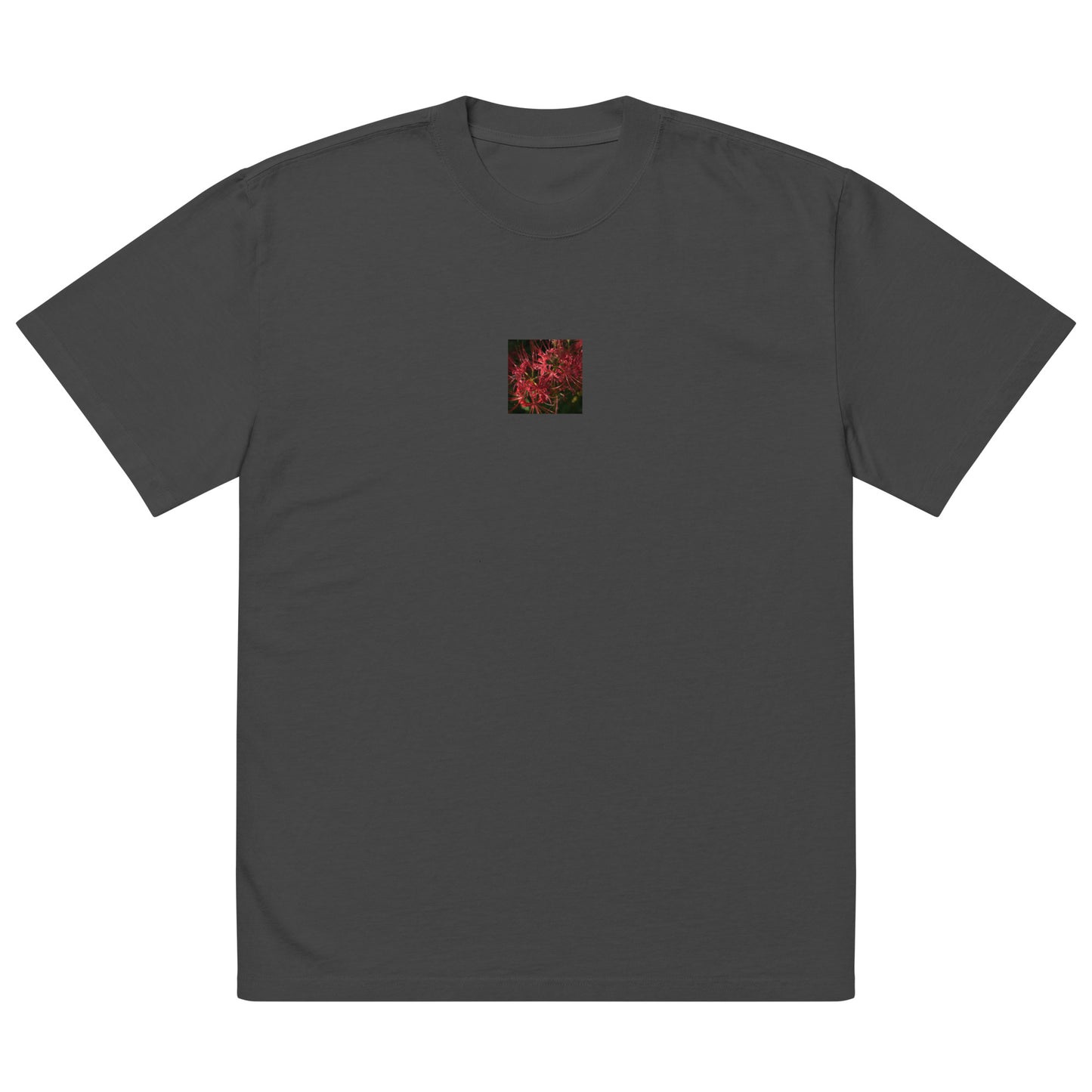 Red Spider Lily Oversized Faded T-Shirt, faded black