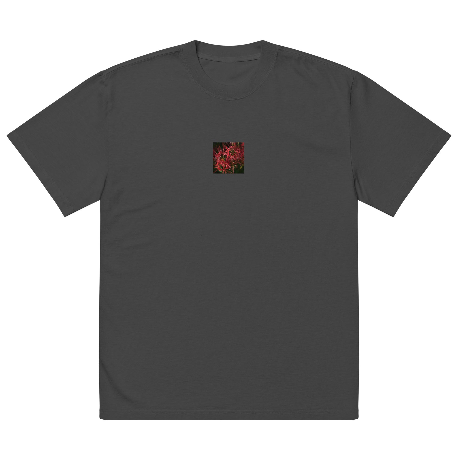 Red Spider Lily Oversized Faded T-Shirt, faded black