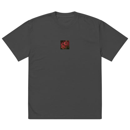 Red Spider Lily Oversized Faded T-Shirt, faded black