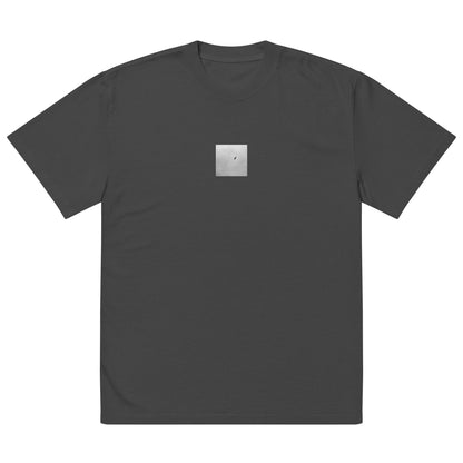 Minimalist streetwear style unisex oversized faded T-shirt in washed black, featuring a 'Bird and Sky (B&W)' photograph print. / Bird and Sky (B&W) オーバーサイズ・フェードTシャツ（フェードブラック）：ヴィンテージ感あるウォッシュ加工。空を舞う鳥のモノクロ写真が映えるモードストリート系Tシャツ。