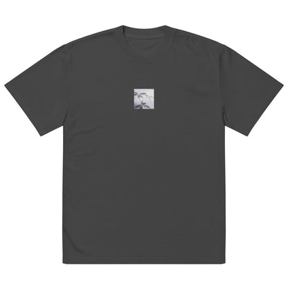 Minimalist streetwear style oversized faded T-shirt in black featuring the 'Botanical (B&W)' photo art on the front. / モードストリート系オーバーサイズ・フェードTシャツ（ブラック）フロントに「ボタニカル (モノクロ)」のフォトアートを配したデザイン。