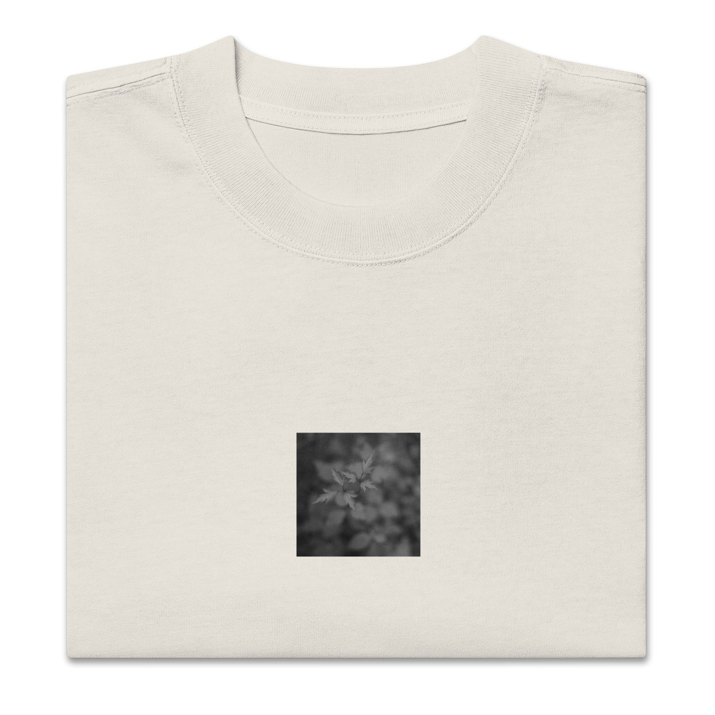 Oversized Faded T-Shirt in Faded Bone – Botanical Plant B&W Art, Relaxed Fit
