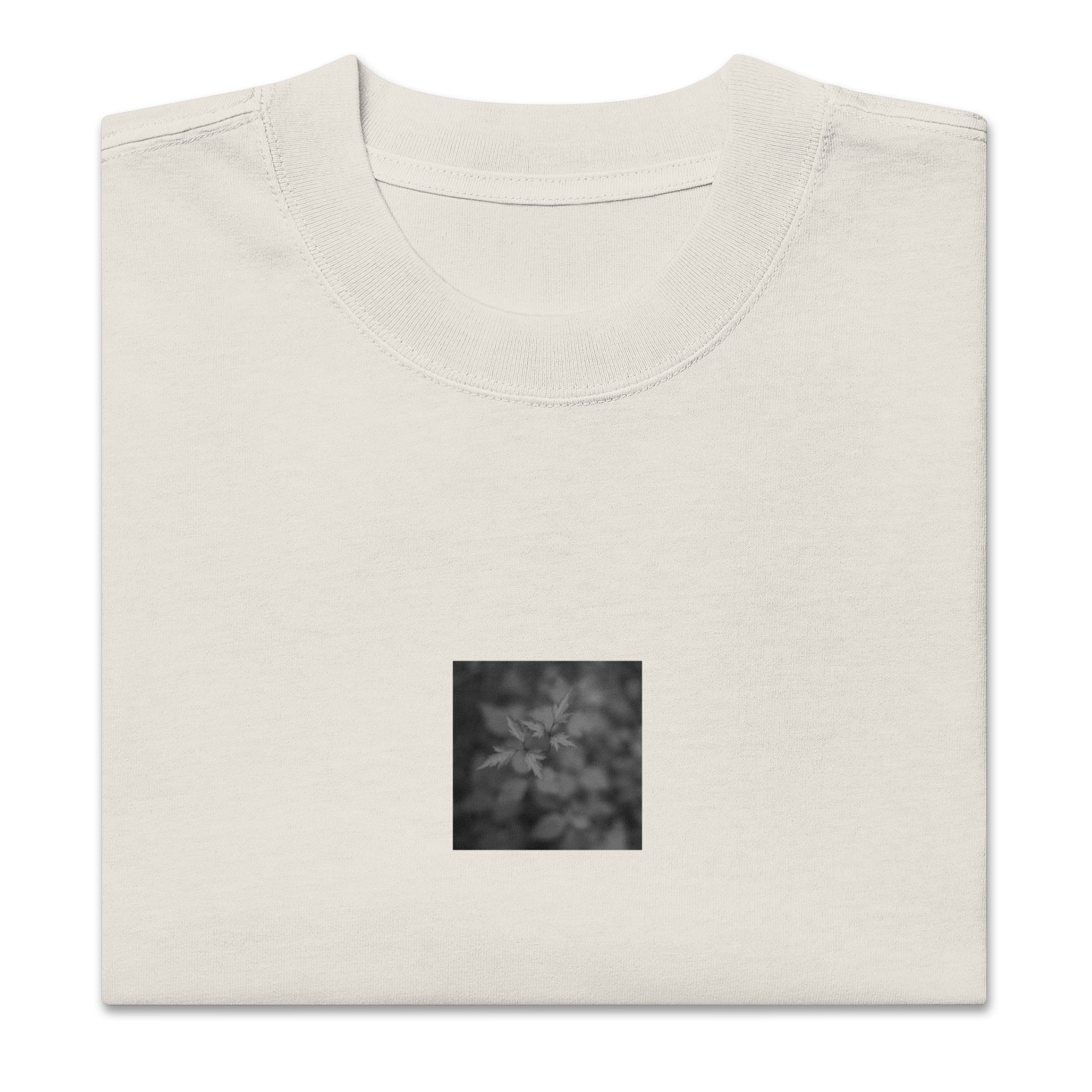 Oversized Faded T-Shirt in Faded Bone – Botanical Plant B&W Art, Relaxed Fit
