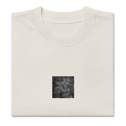 Oversized Faded T-Shirt in Faded Bone – Botanical Plant B&W Art, Relaxed Fit
