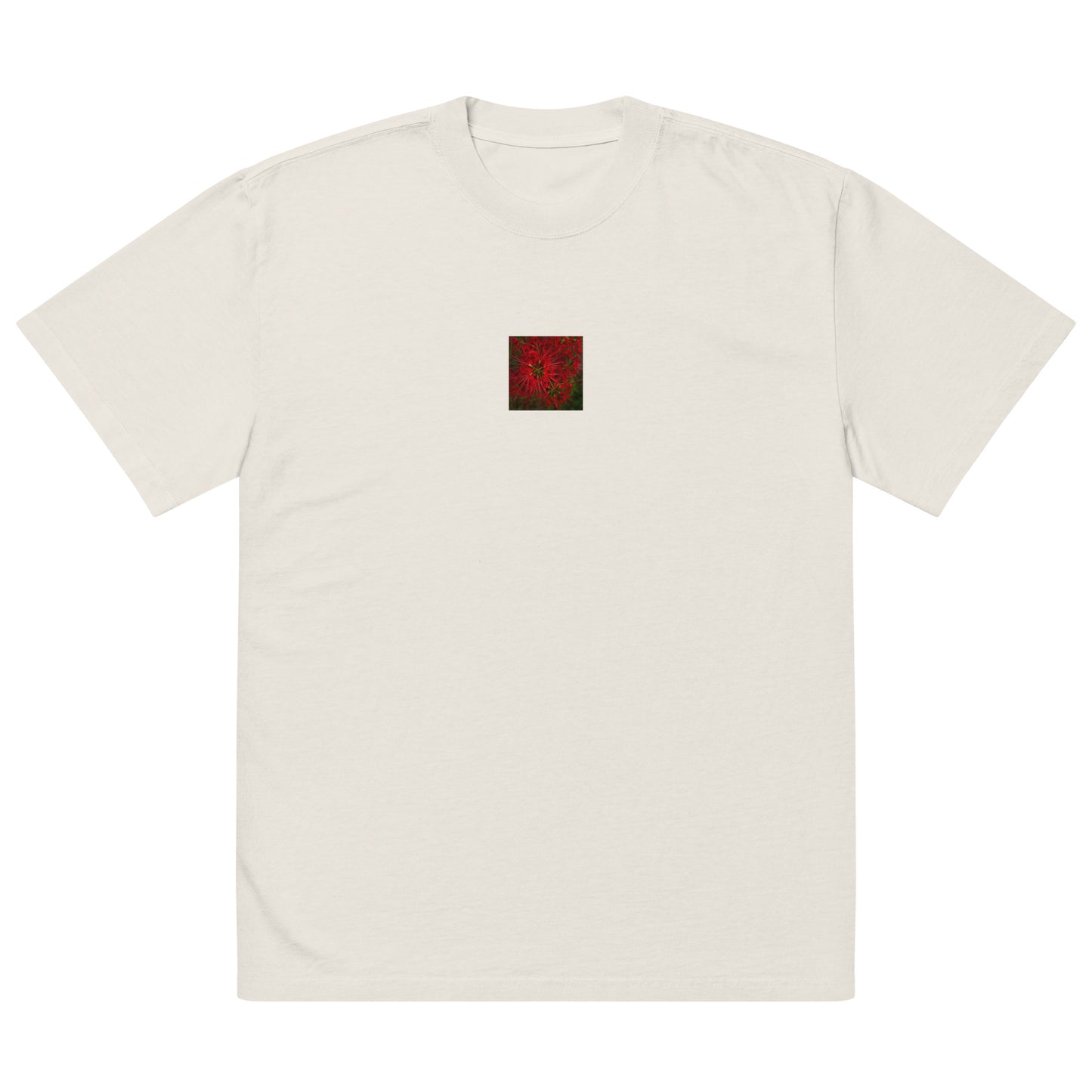 Red Spider Lily Botanical Art – Oversized Faded T-Shirt, Faded Bone, Front View