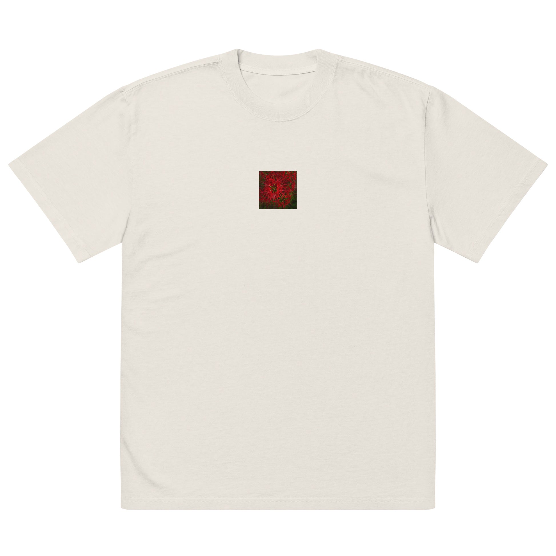 Red Spider Lily Botanical Art – Oversized Faded T-Shirt, Faded Bone, Front View