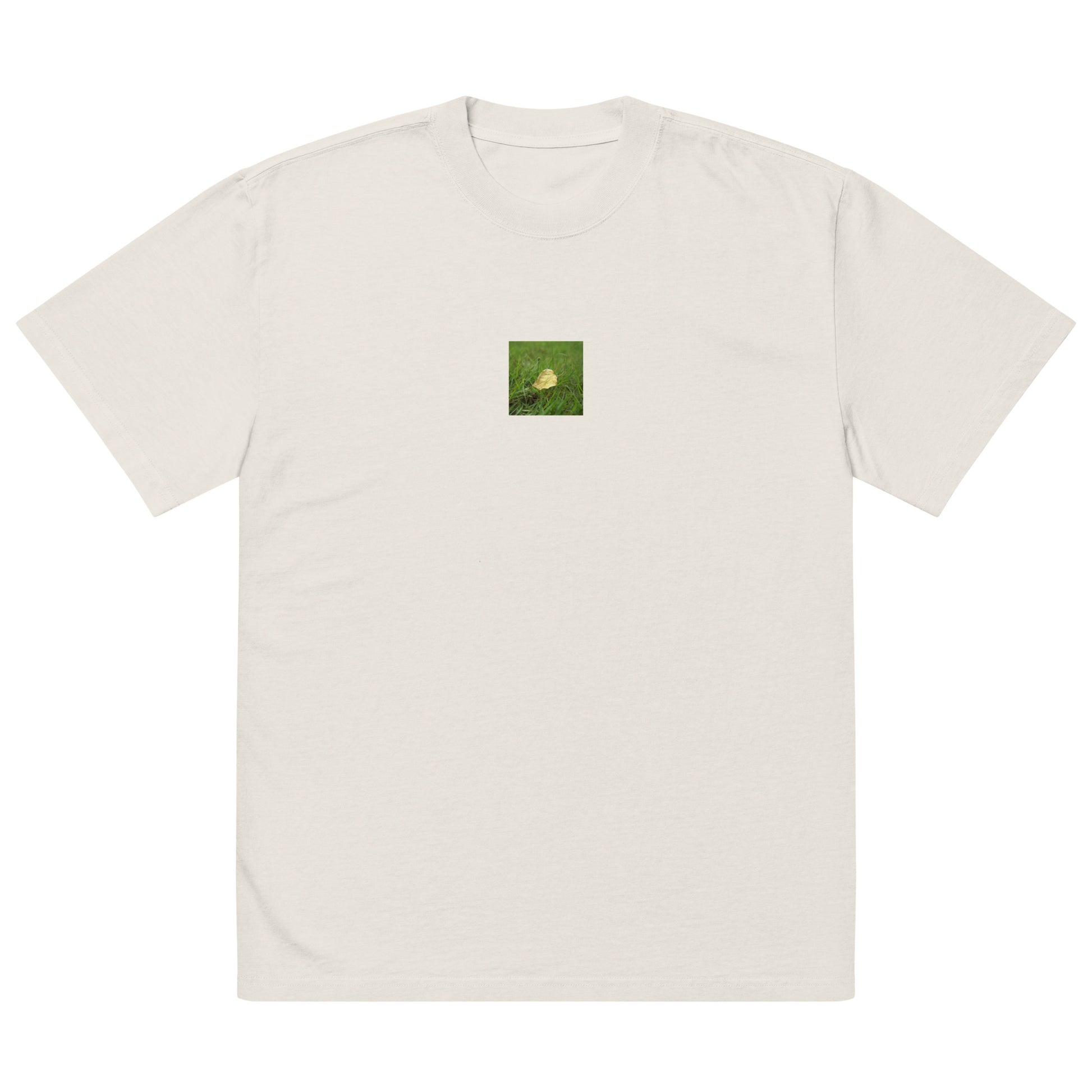 Yellow Fallen Leaf Botanical Art – Oversized Faded T-Shirt, Faded Bone, Front View