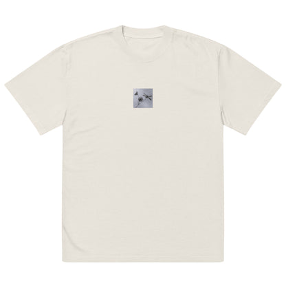 Three Cosmos Flowers Botanical B&W Art – Oversized Faded T-Shirt, Faded Bone, Front View