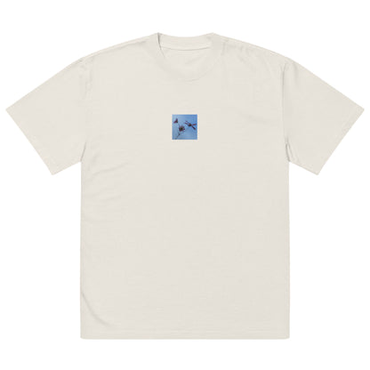 Three Cosmos Flowers Botanical Art – Oversized Faded T-Shirt, Faded Bone, Front View