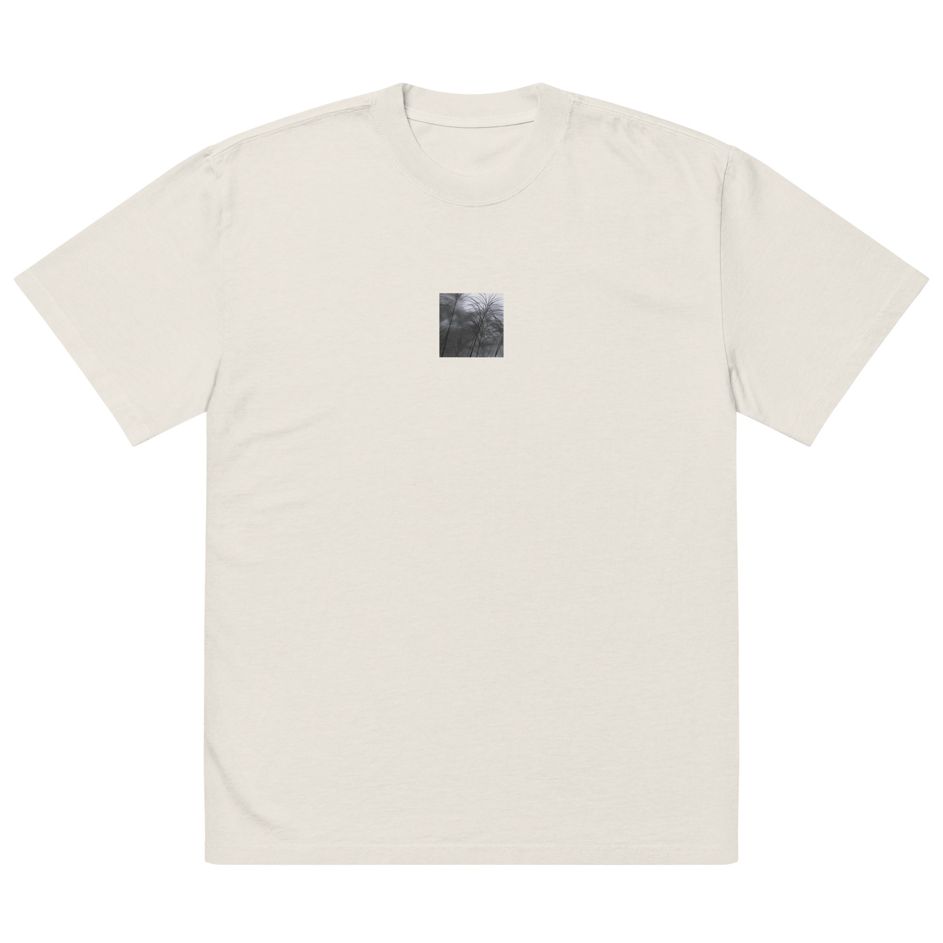 Silver Grass Cluster Botanical B&W Art – Oversized Faded T-Shirt, Faded Bone, Front View