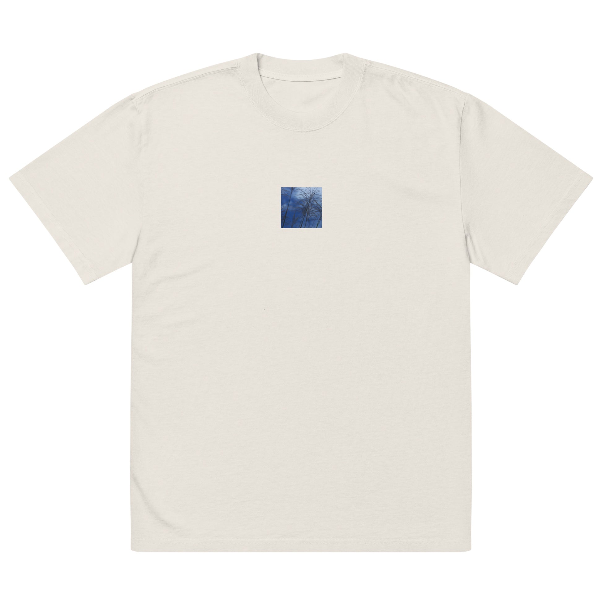 Silver Grass Cluster Botanical Art – Oversized Faded T-Shirt, Faded Bone, Front View