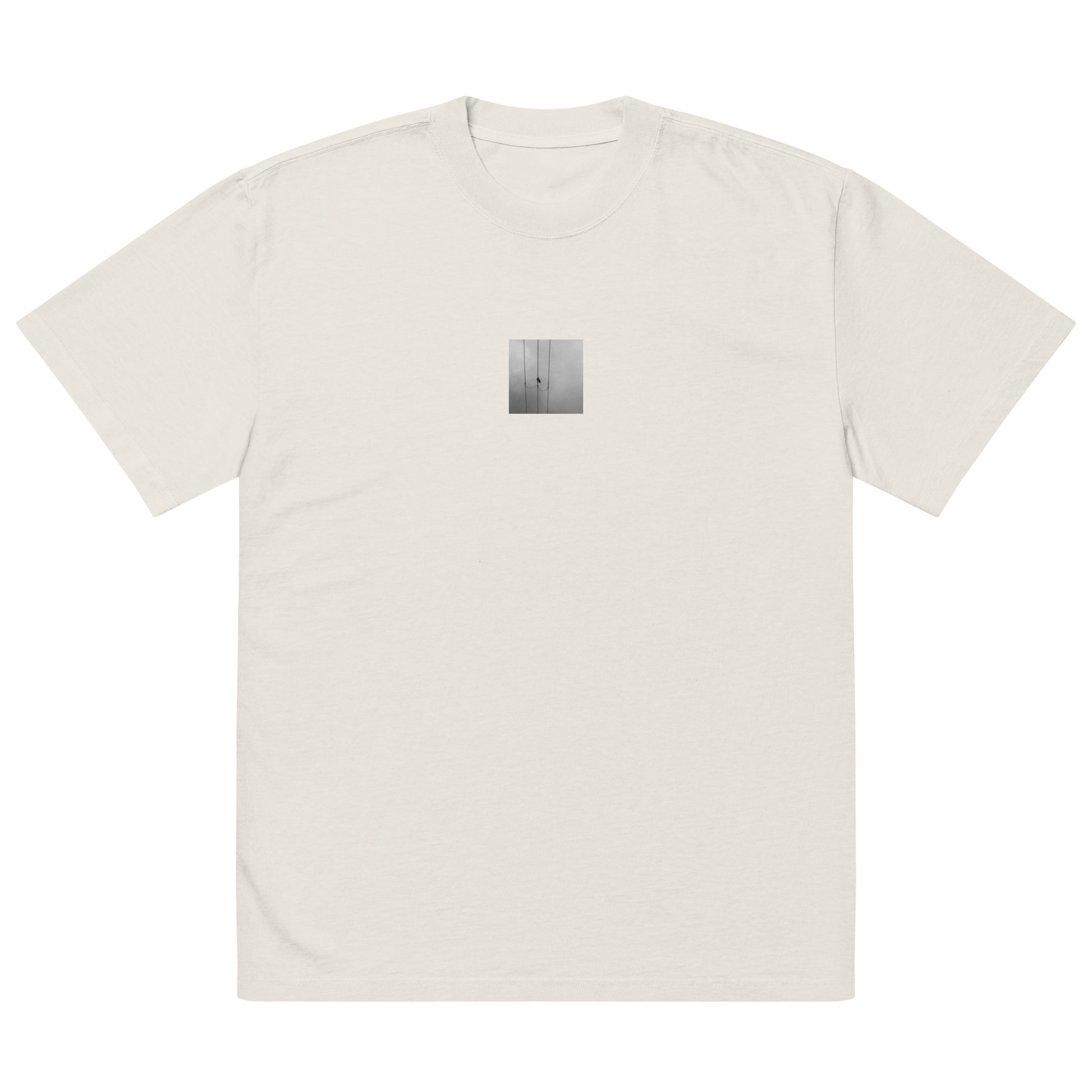 Crow and Power Lines B&W Art – Oversized Faded T-Shirt, Faded Bone, Front View