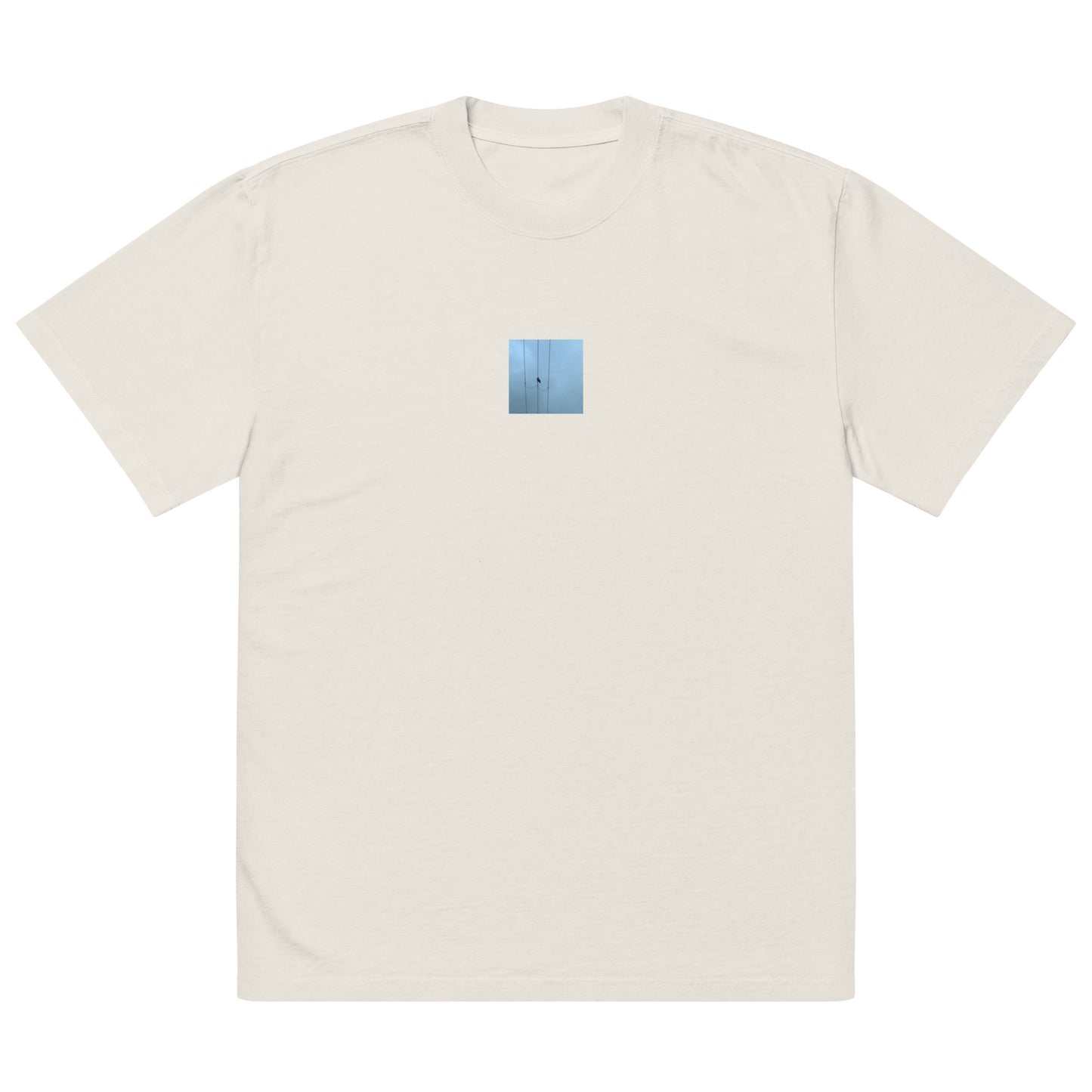 Crow and Power Lines Art – Oversized Faded T-Shirt, Faded Bone, Front View