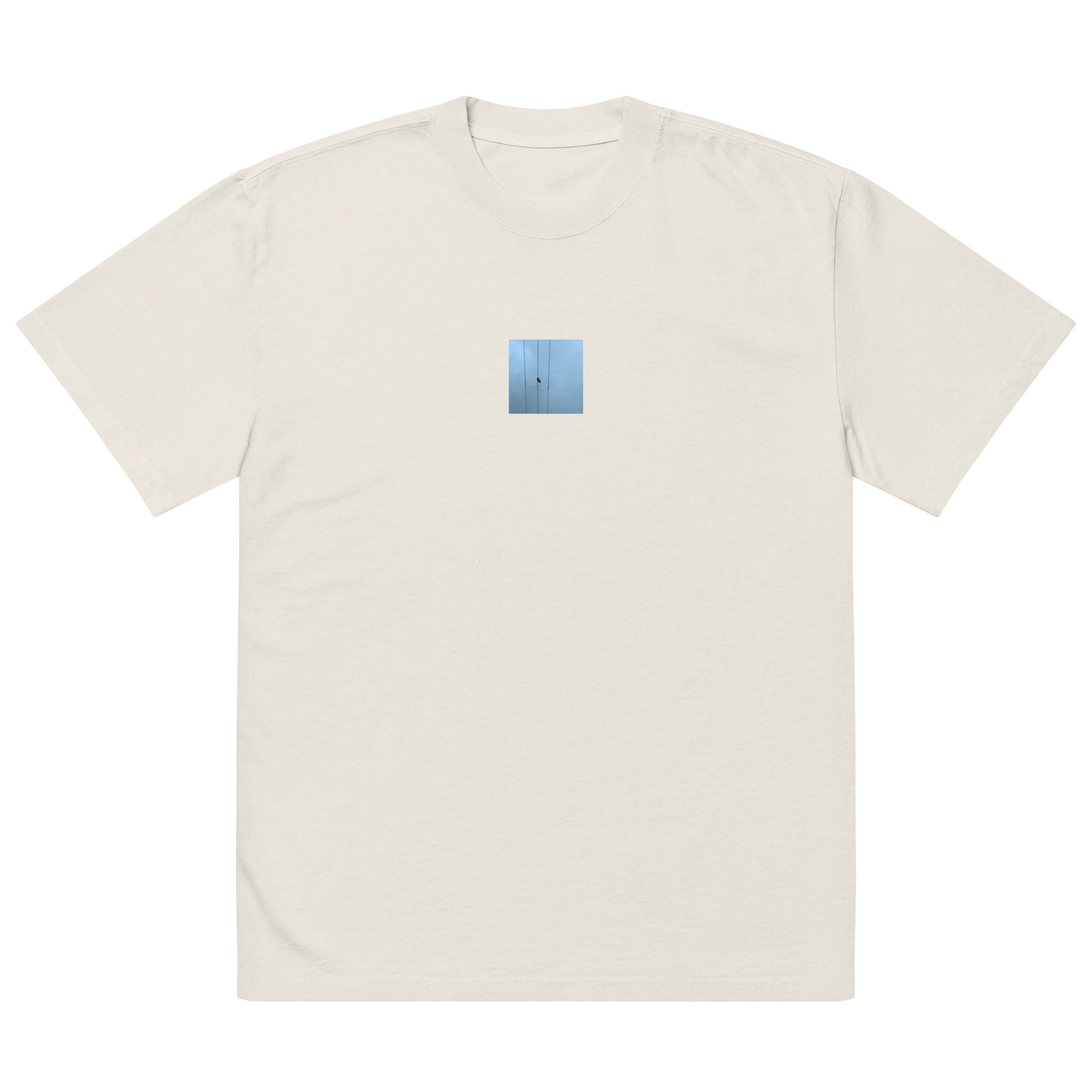 Crow and Power Lines Art – Oversized Faded T-Shirt, Faded Bone, Front View