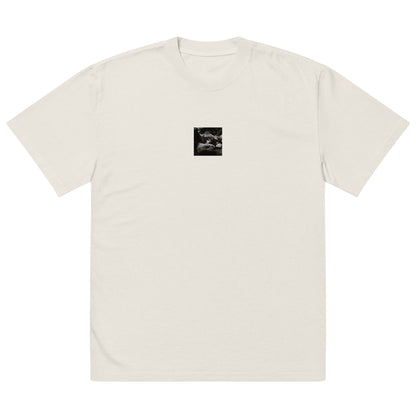 Plant on a Rock (B&W) Art – Oversized Faded T-Shirt, Faded Bone, Front View