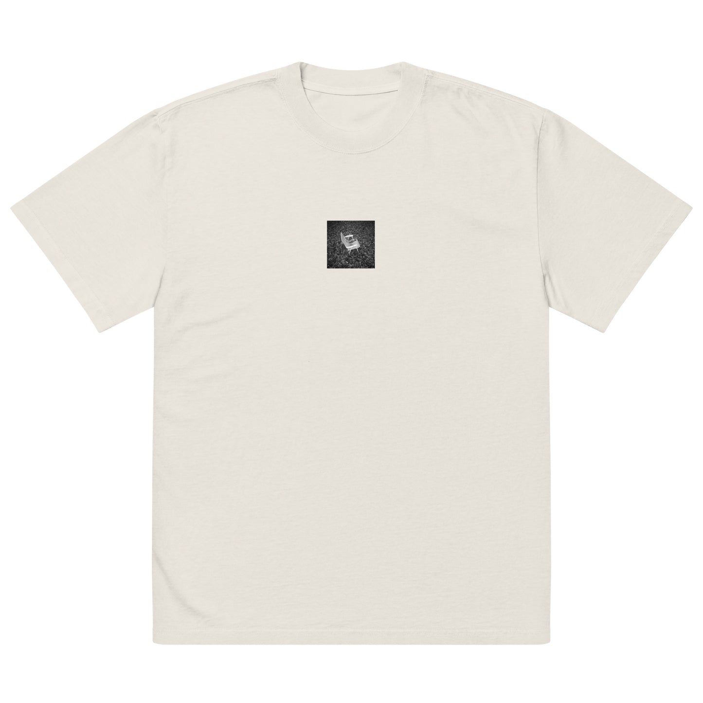 Fallen Leaves and Chair (B&W) Art – Oversized Faded T-Shirt, Faded Bone, Front View