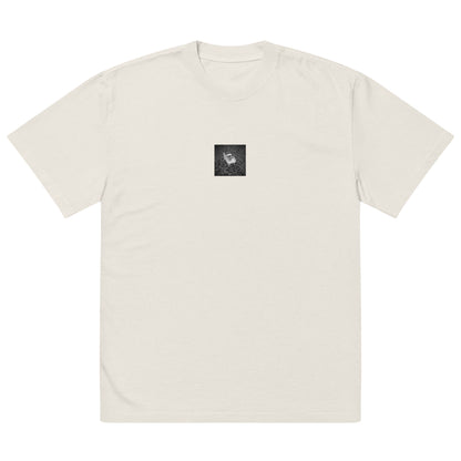 Fallen Leaves and Chair (B&W) Art – Oversized Faded T-Shirt, Faded Bone, Front View