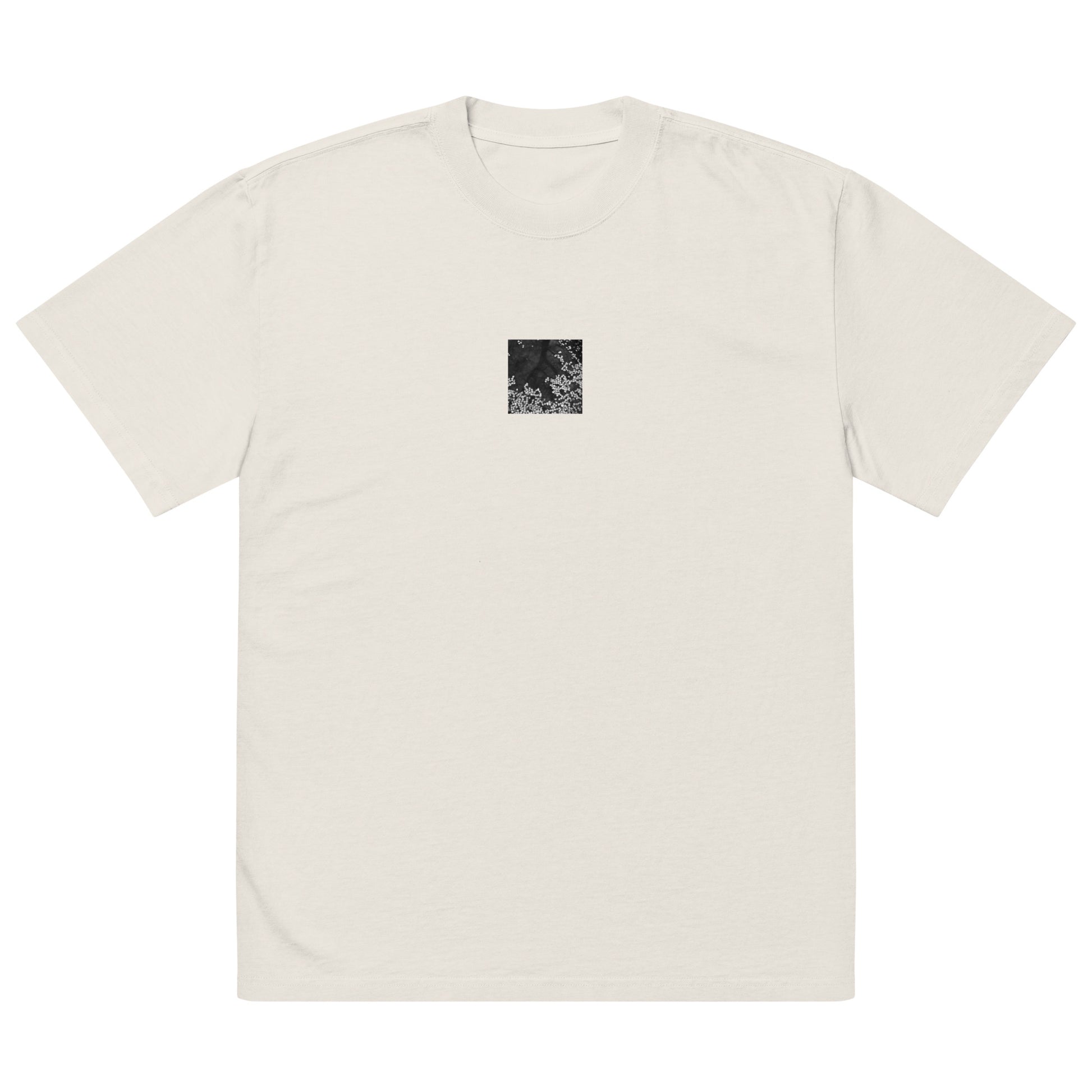 Cherry Blossom Petals on Water Surface (B&W) - Oversized Faded T-Shirt, Faded Bone, Front View